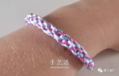 ​怎么编织彩色手链图解，四根绳编手链的方法