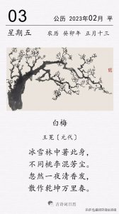 ​王冕《白梅》：忽然一夜清香发，散作乾坤万里春